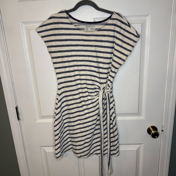 Saturday Sunday by Anthropology Striped Cotton Blend Faux Wrap Dress Size Medium - Picture 2 of 6